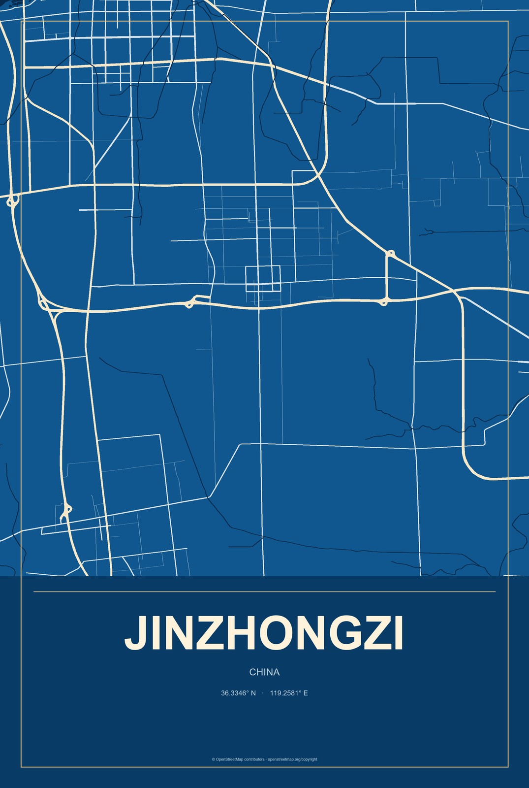 Jinzhongzi, China City Map Aluminum Sign in Harbor Cobalt style
