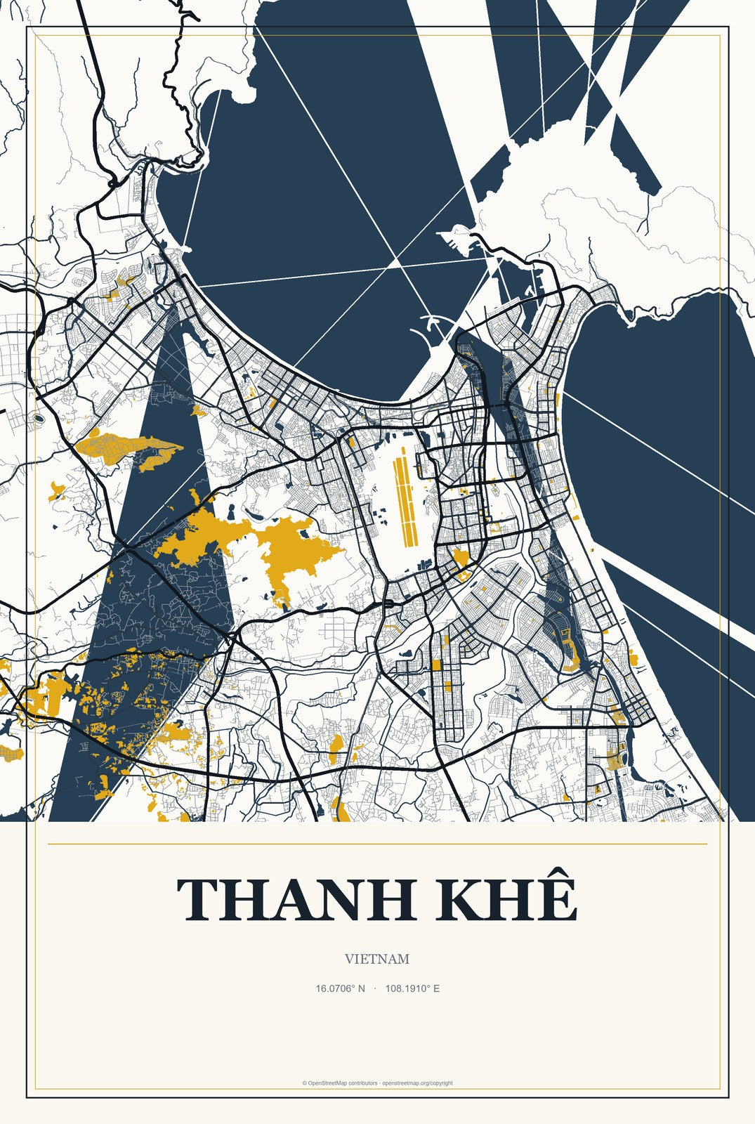 Thanh Khê, Vietnam City Map Aluminum Sign in Citrine Modern style