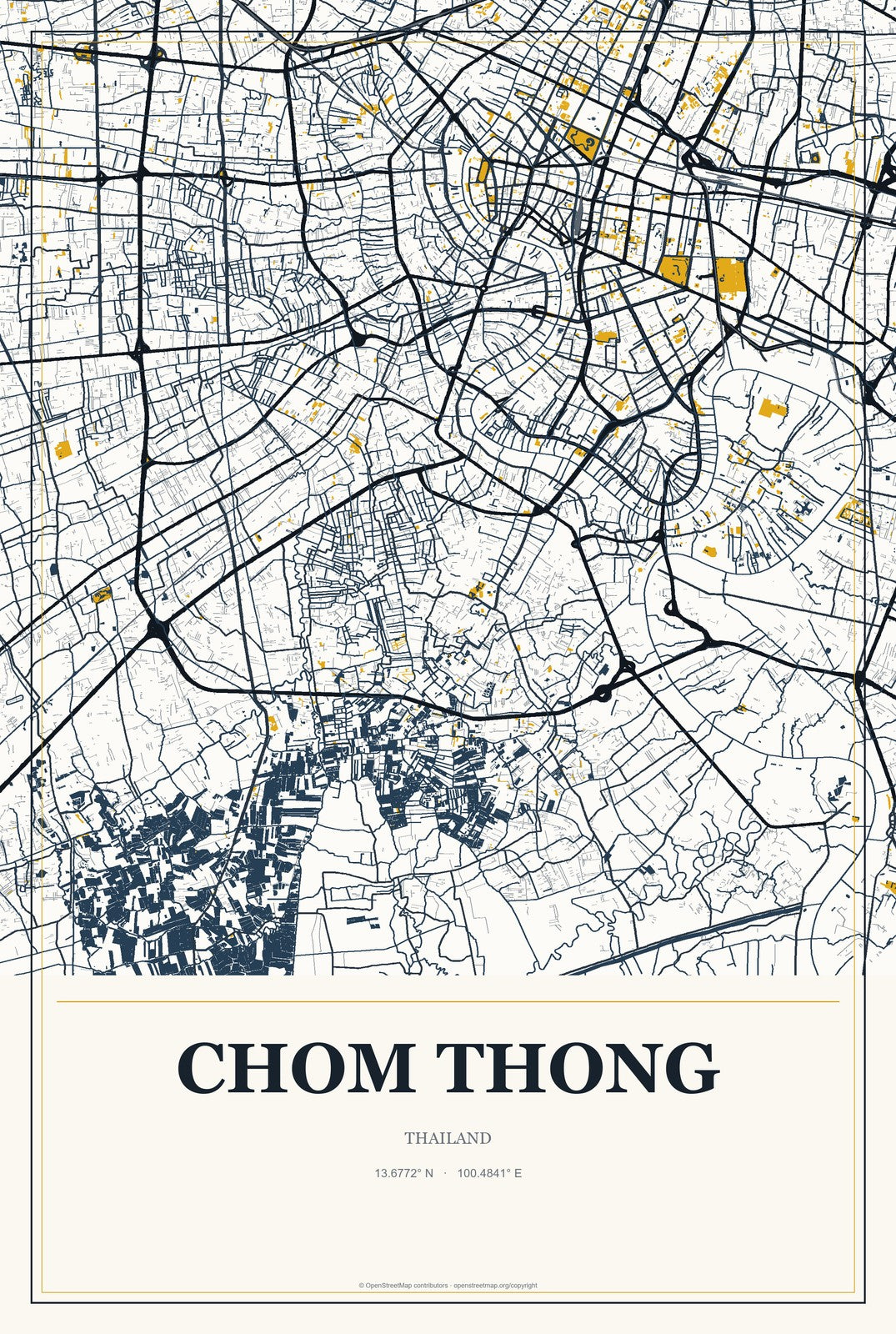 Chom Thong, Chiang Mai, Thailand City Map Aluminum Sign in Citrine Modern style
