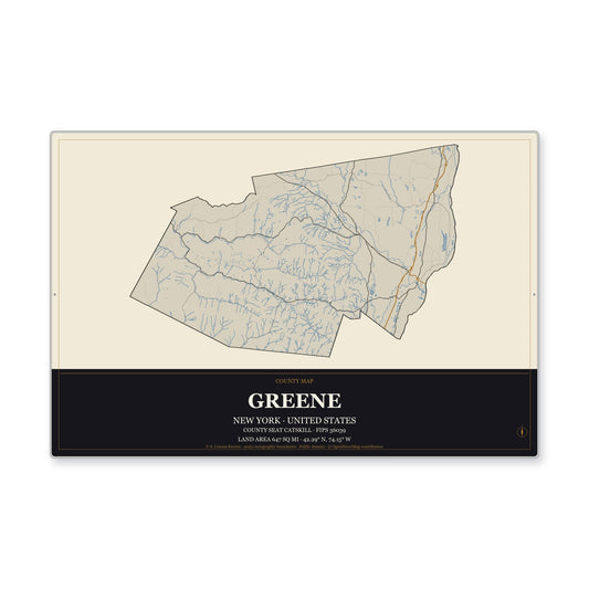Greene County, New York Map Aluminum Sign in Museum Plaque style