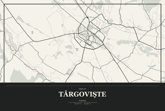 Târgovişte, Romania City Map Aluminum Sign in Museum Plaque style