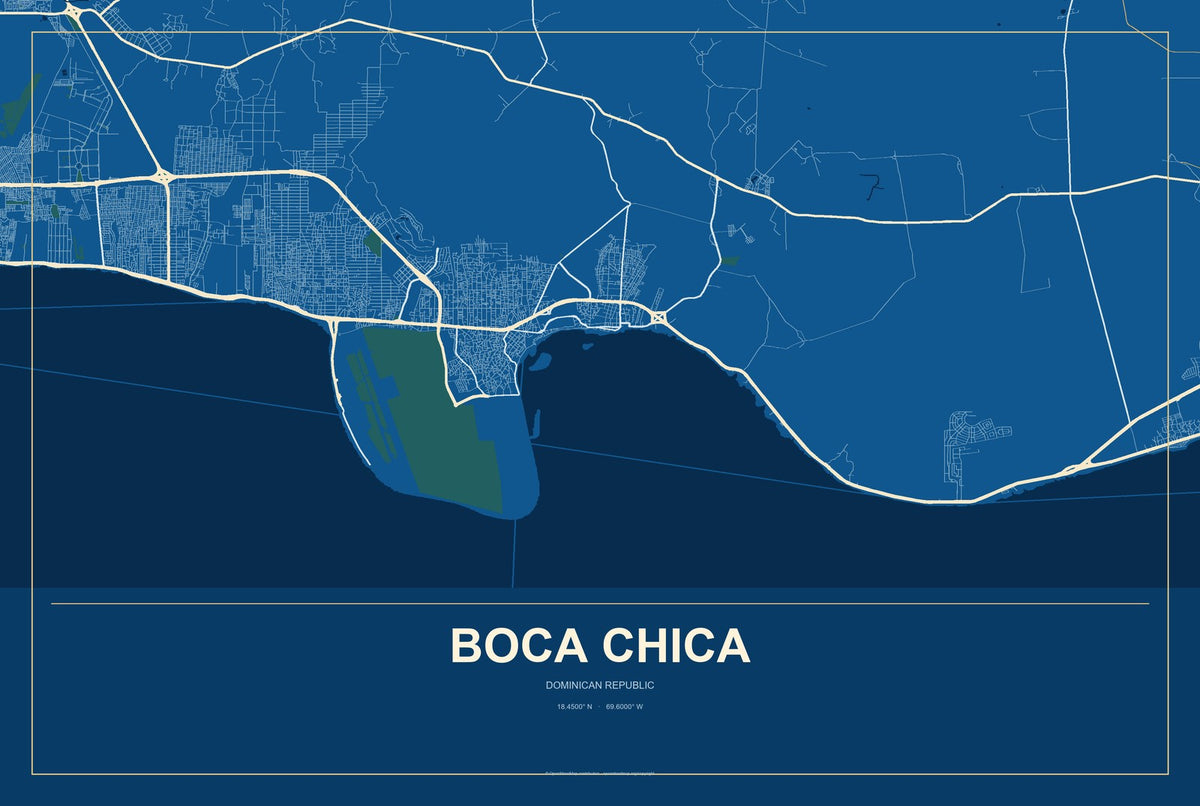 Boca Chica, Dominican Republic City Map Aluminum Sign in Harbor Cobalt style