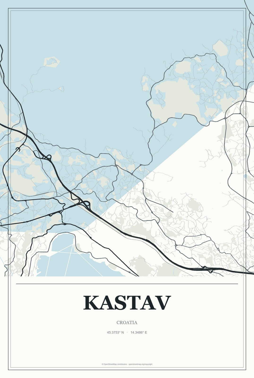 Kastav, Croatia City Map Aluminum Sign in Gallery Air style