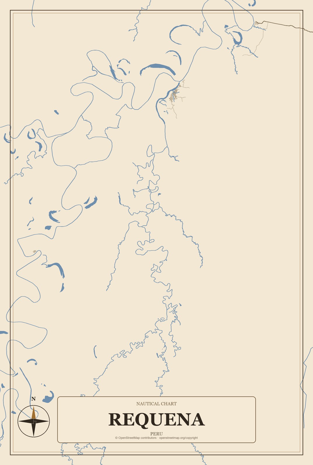 Requena, Peru City Map Aluminum Sign in Heritage Nautical style