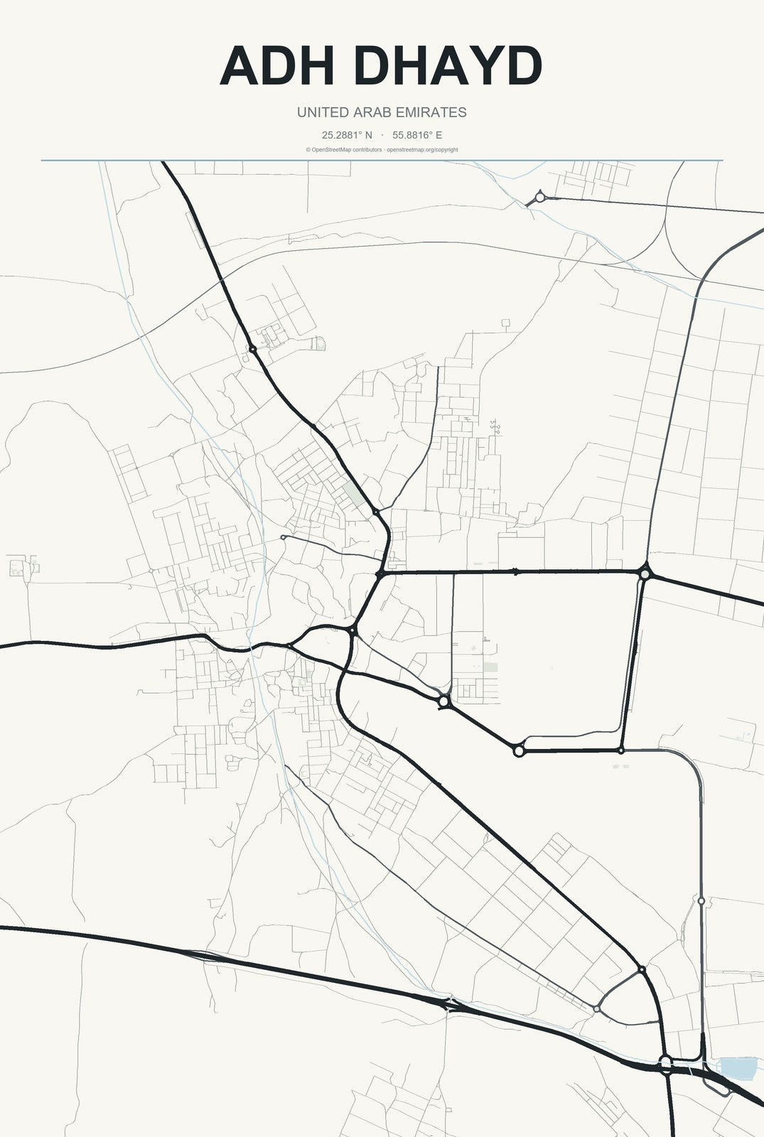 Adh Dhayd, United Arab Emirates City Map Aluminum Sign in Headline Atlas style