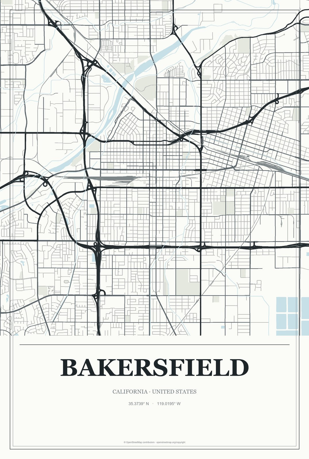 Bakersfield, California City Map Aluminum Sign in Gallery Air style