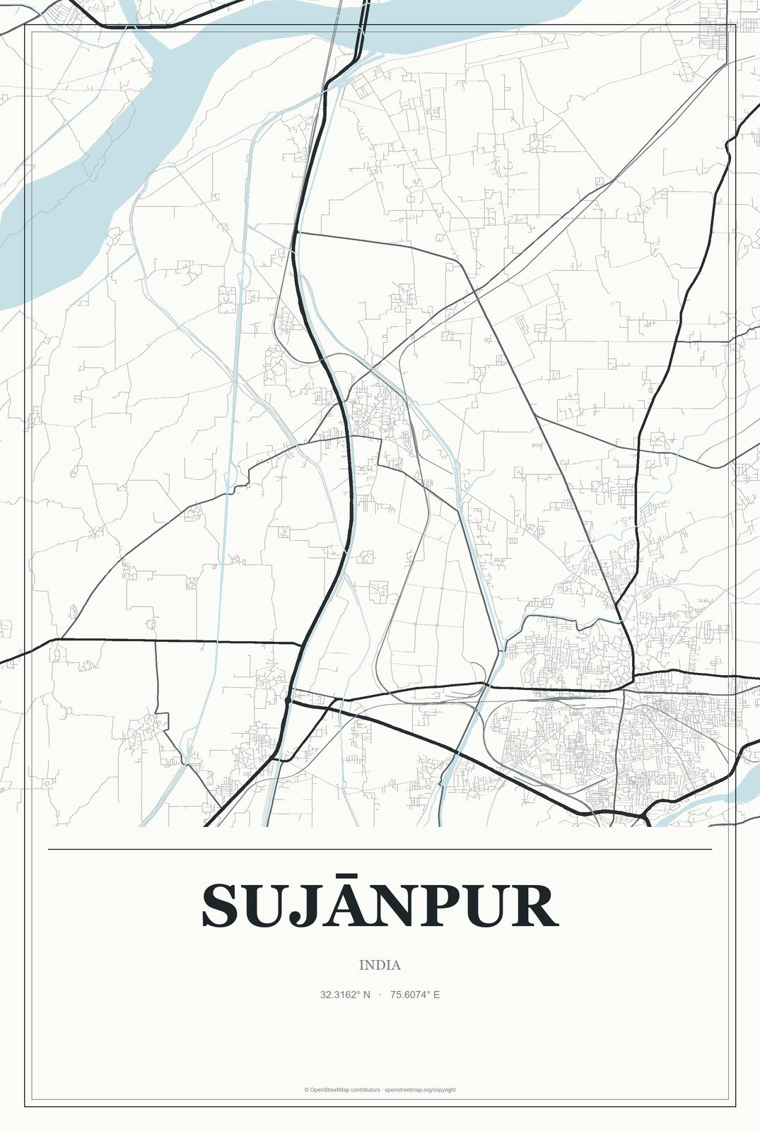 Sujānpur, India City Map Aluminum Sign in Gallery Air style