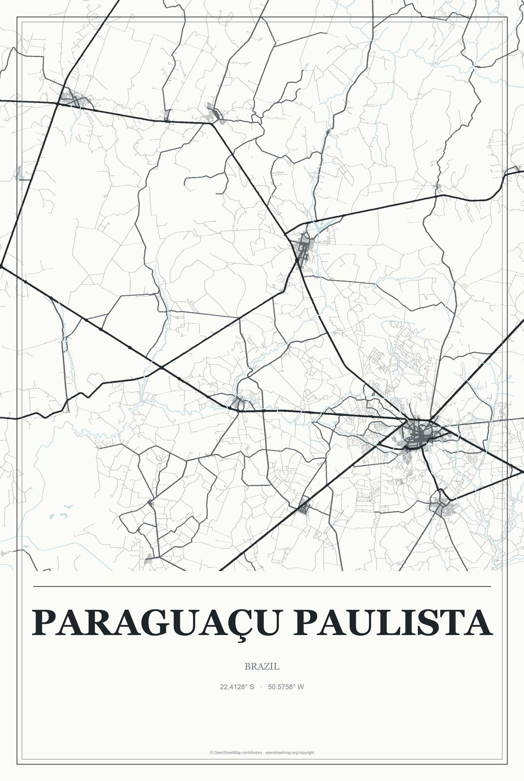 Paraguaçu Paulista, Brazil City Map Aluminum Sign in Gallery Air style