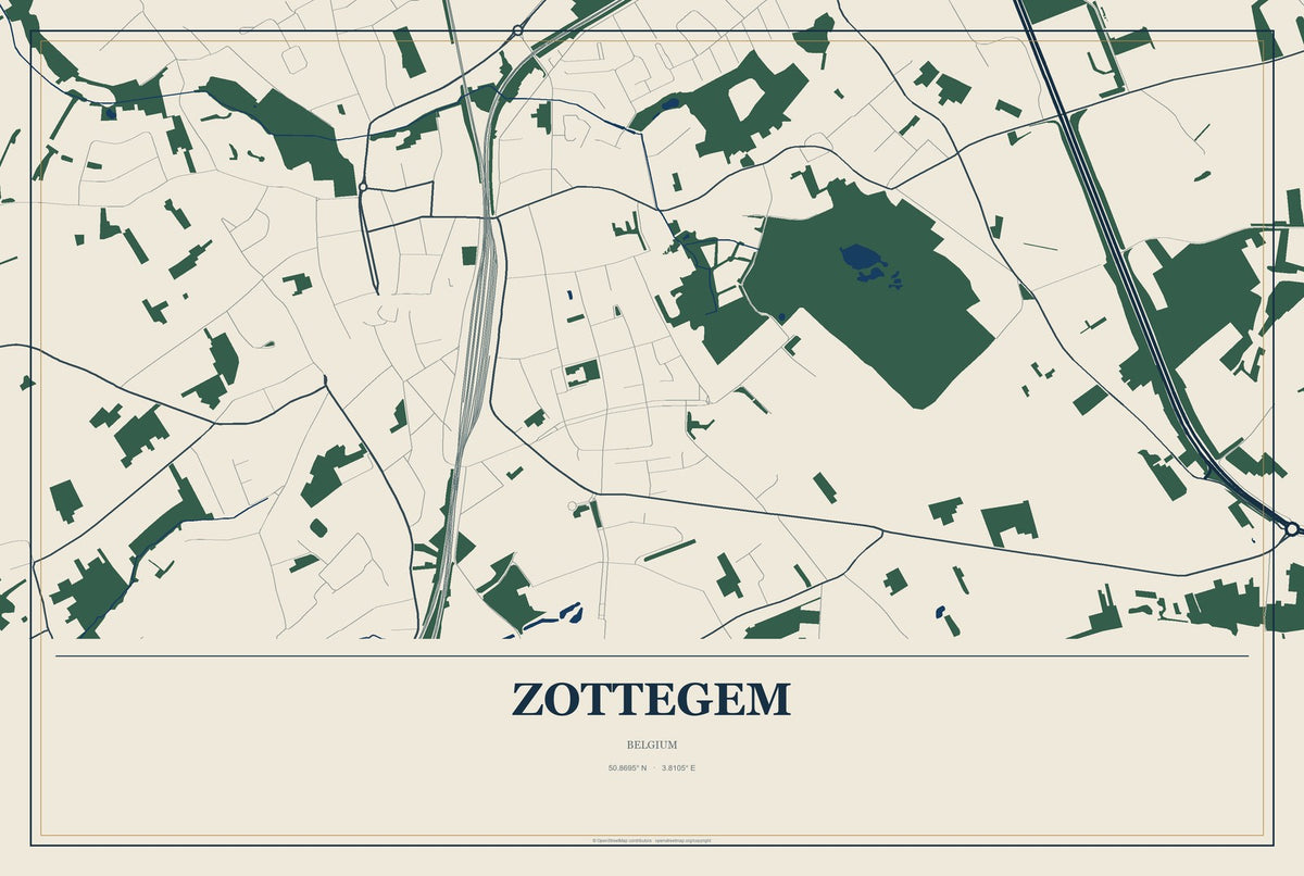 Zottegem, Belgium City Map Aluminum Sign in Coastal Cutout style
