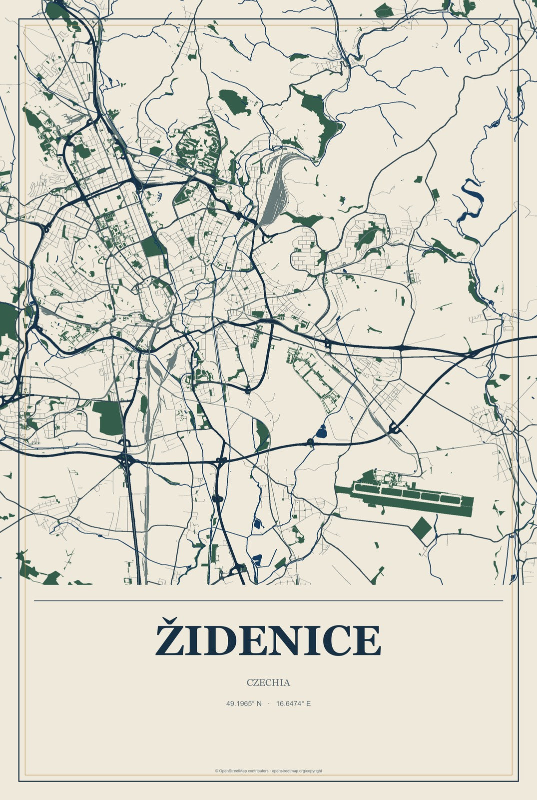 Židenice, Czechia City Map Aluminum Sign in Coastal Cutout style