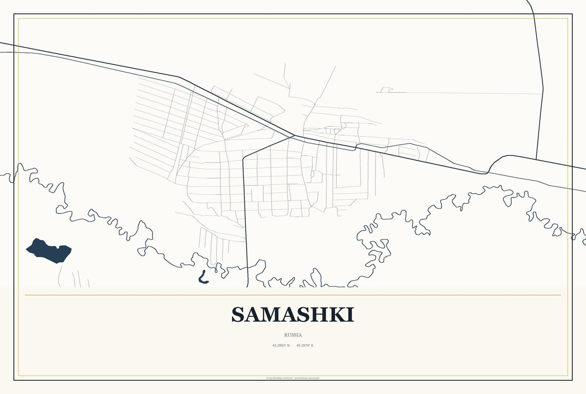 Samashki, Russia City Map Aluminum Sign in Citrine Modern style