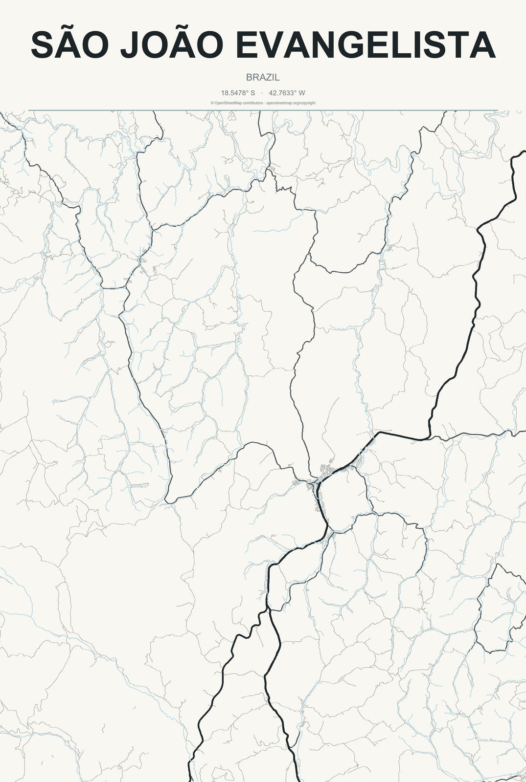 São João Evangelista, Brazil City Map Aluminum Sign in Headline Atlas style