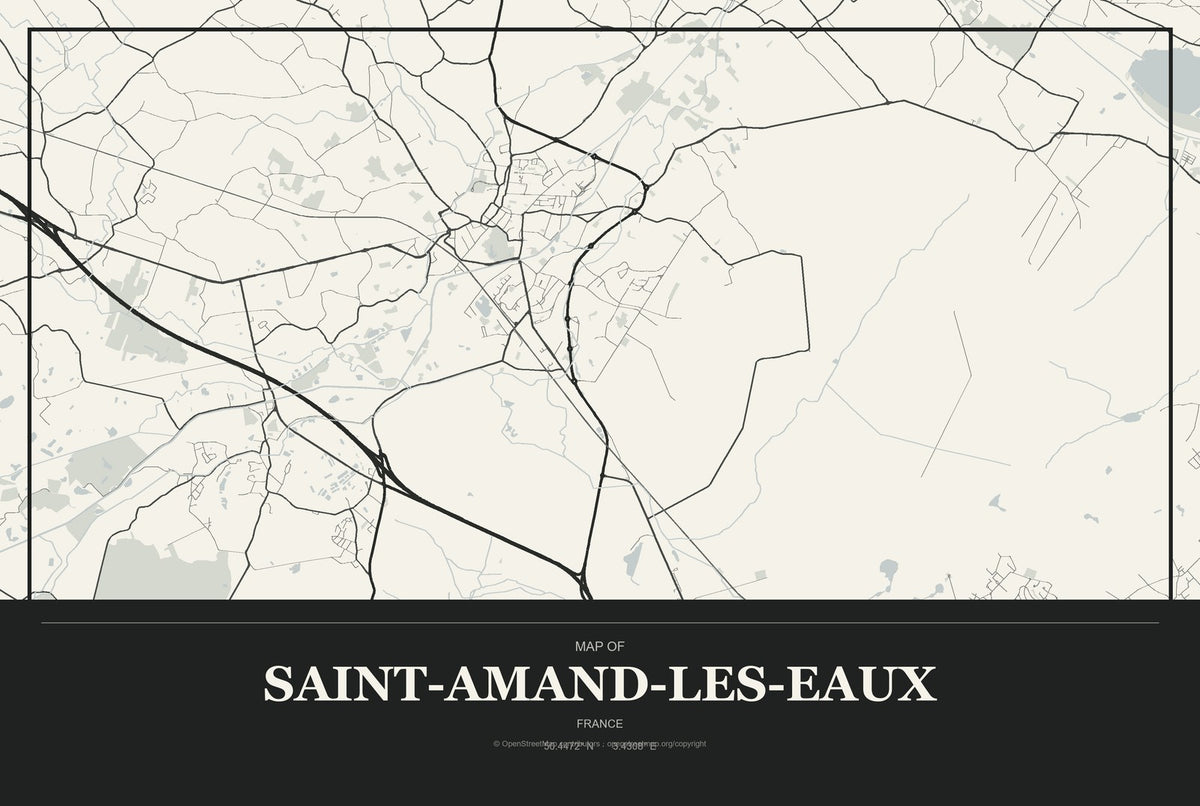 Saint-Amand-les-Eaux, France City Map Aluminum Sign in Museum Plaque style