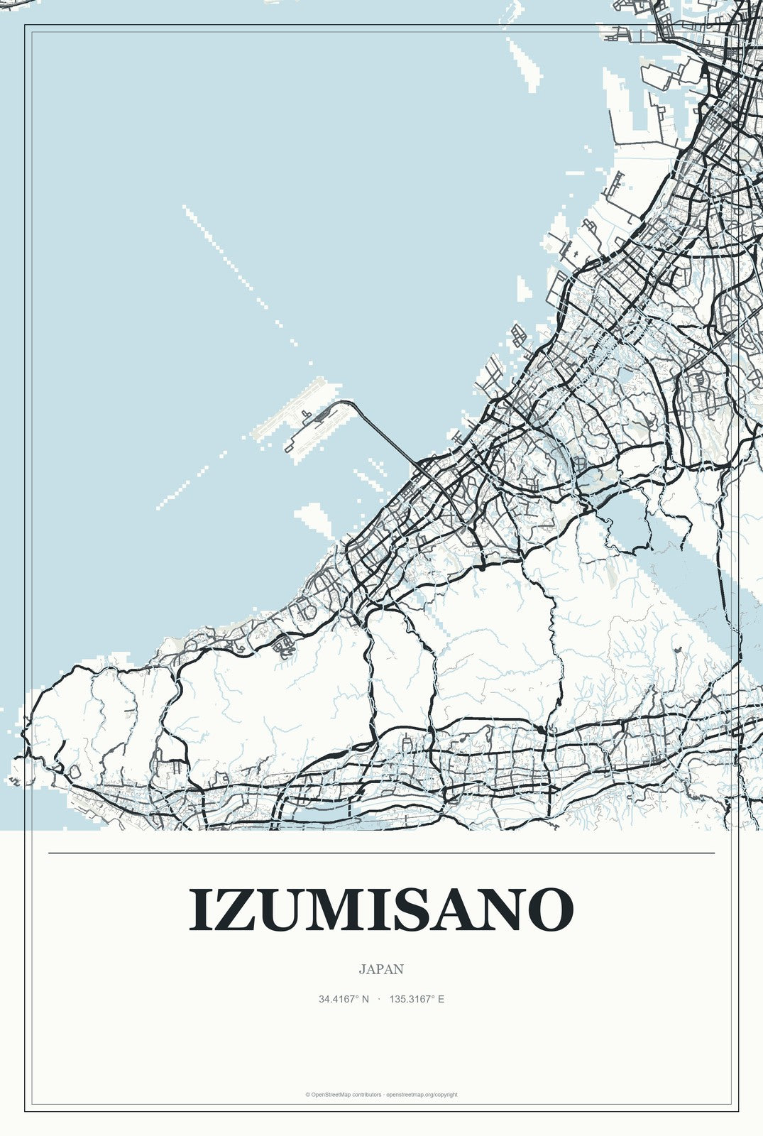 Izumisano, Japan City Map Aluminum Sign in Gallery Air style