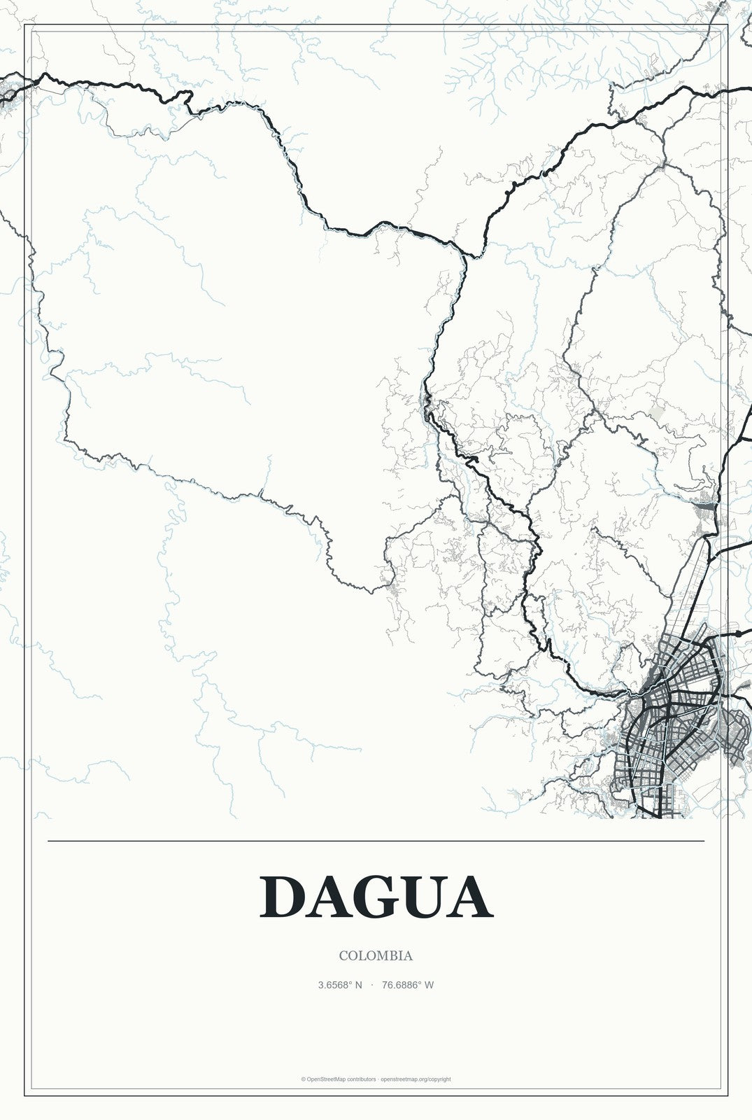 Dagua, Colombia City Map Aluminum Sign in Gallery Air style