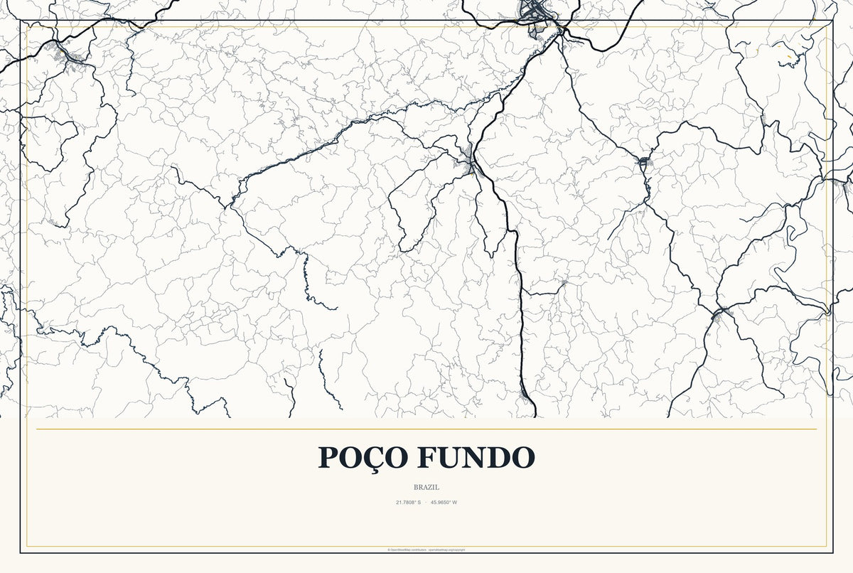 Poço Fundo, Brazil City Map Aluminum Sign in Citrine Modern style