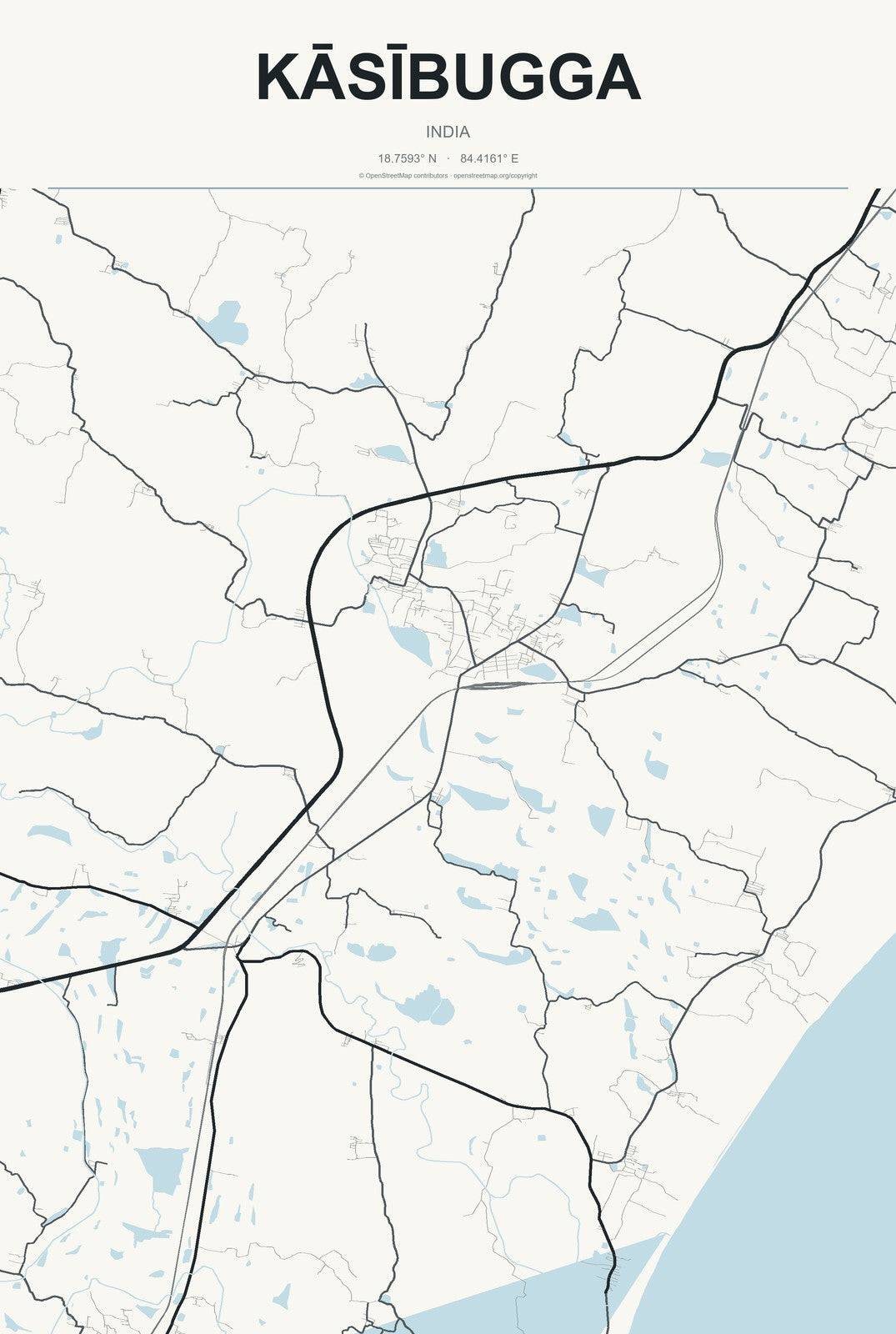 Kāsībugga, India City Map Aluminum Sign in Headline Atlas style