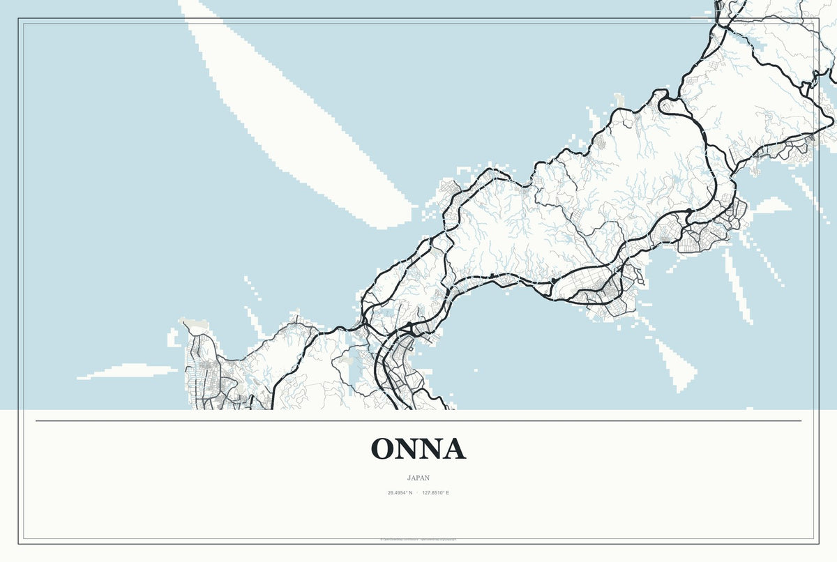 Onna, Japan City Map Aluminum Sign in Gallery Air style