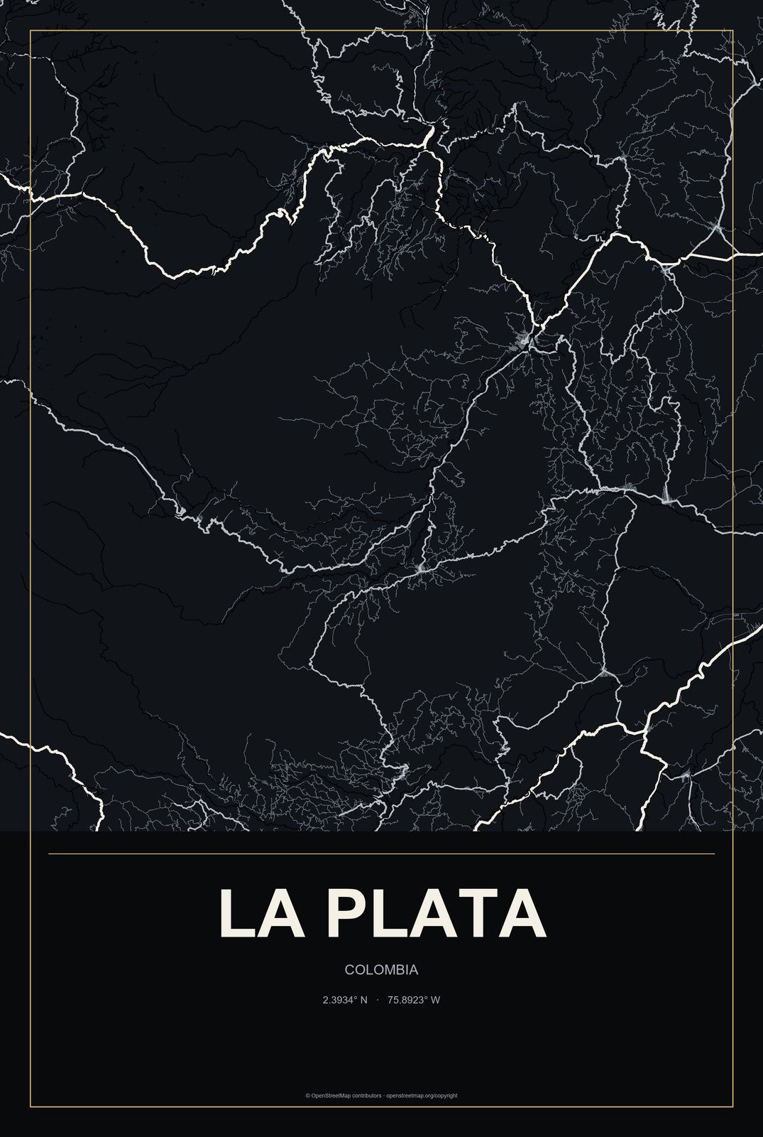 La Plata, Colombia City Map Aluminum Sign in Metropolitan Noir style