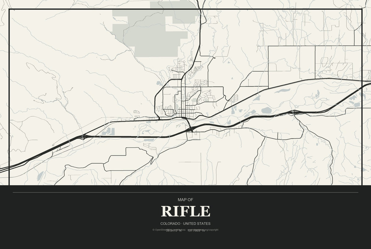Rifle, Colorado City Map Aluminum Sign in Museum Plaque style