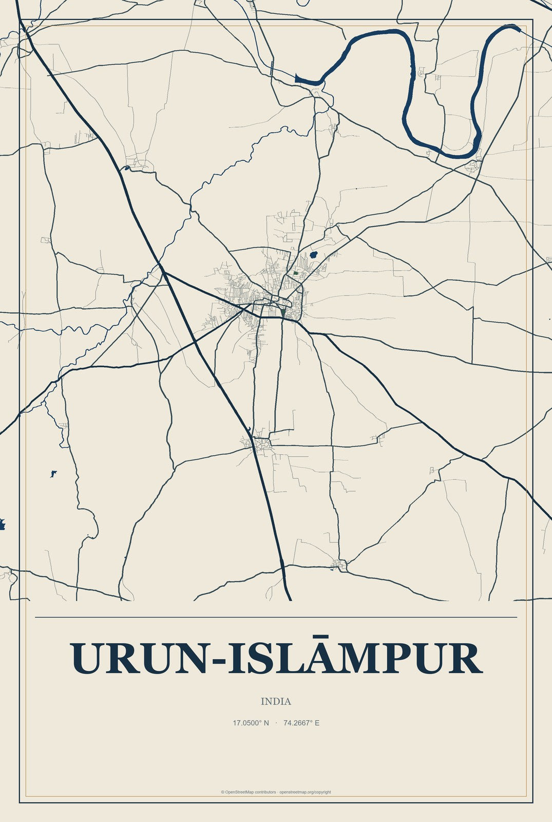 Urun-Islāmpur, India City Map Aluminum Sign in Coastal Cutout style