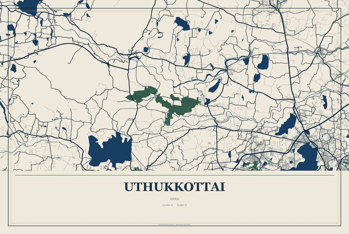 Uthukkottai, India City Map Aluminum Sign in Coastal Cutout style