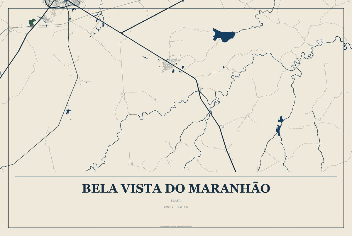 Bela Vista do Maranhão, Brazil City Map Aluminum Sign in Coastal Cutout style