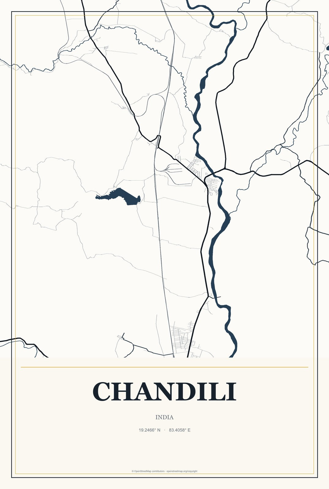 Chandili, India City Map Aluminum Sign in Citrine Modern style