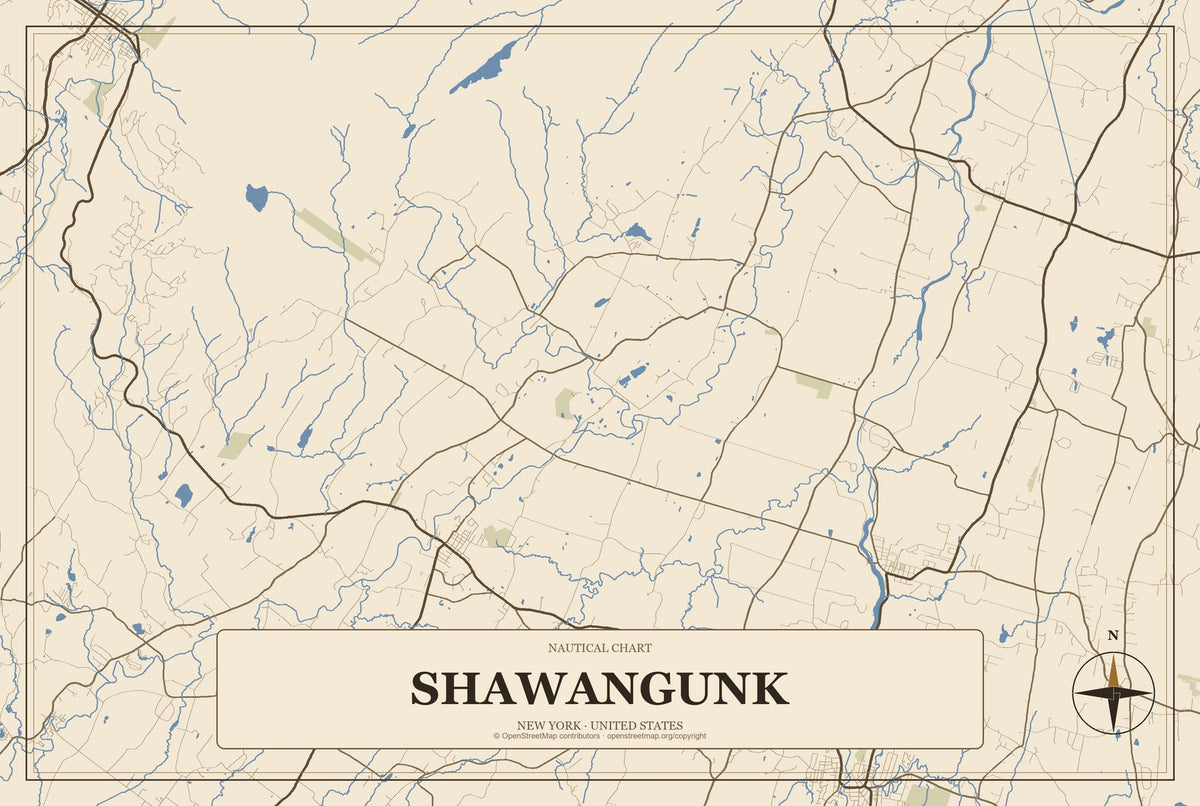 Shawangunk, New York City Map Aluminum Sign in Heritage Nautical style