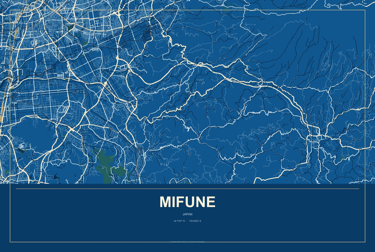 Mifune, Japan City Map Aluminum Sign in Harbor Cobalt style