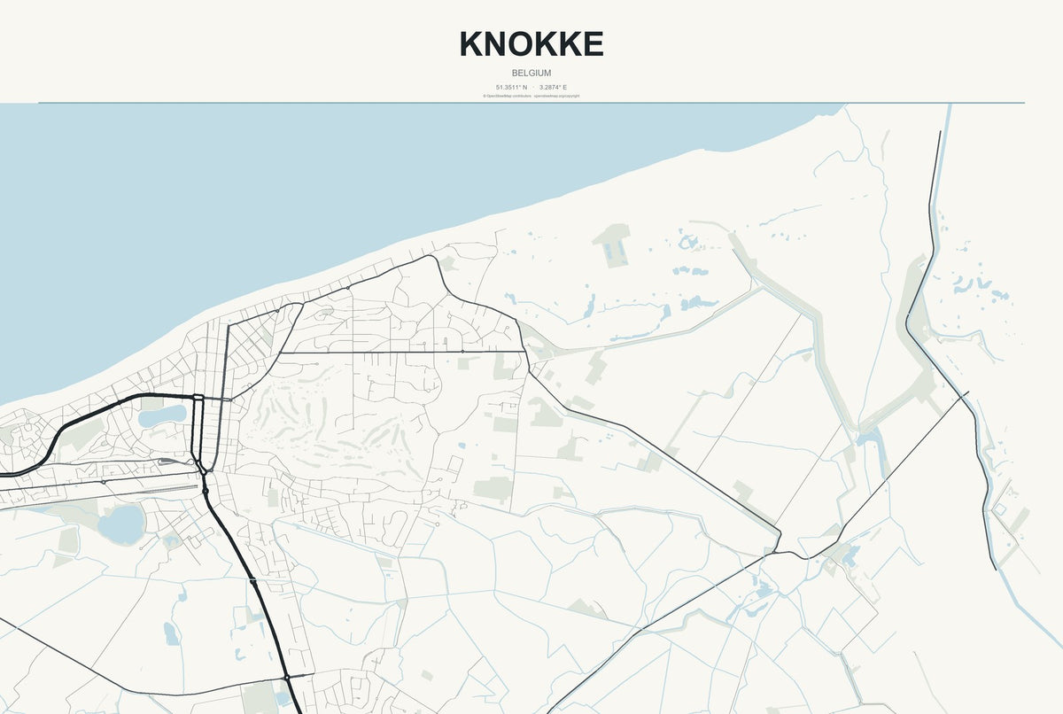 Knokke, Belgium City Map Aluminum Sign in Headline Atlas style