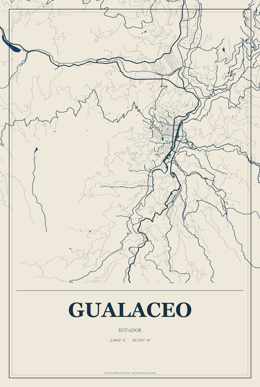 Gualaceo, Ecuador City Map Aluminum Sign in Coastal Cutout style