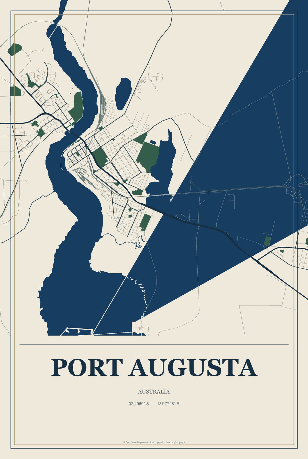 Port Augusta, Australia City Map Aluminum Sign in Coastal Cutout style