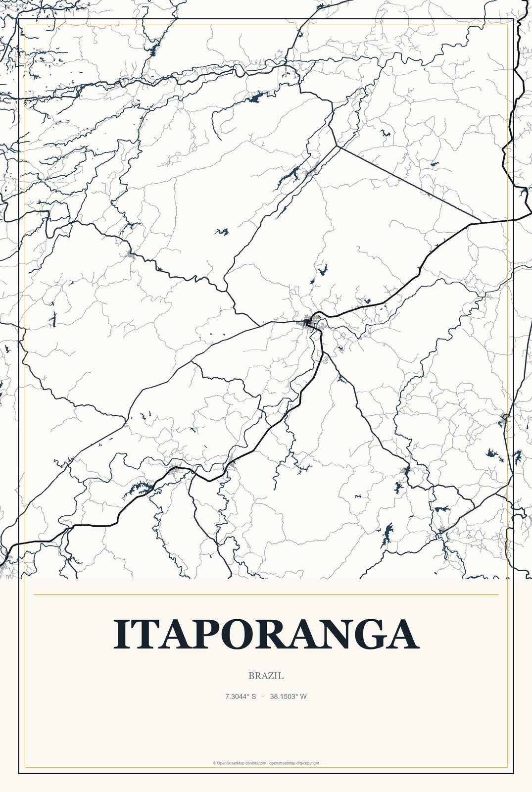 Itaporanga, São Paulo, Brazil City Map Aluminum Sign in Citrine Modern style
