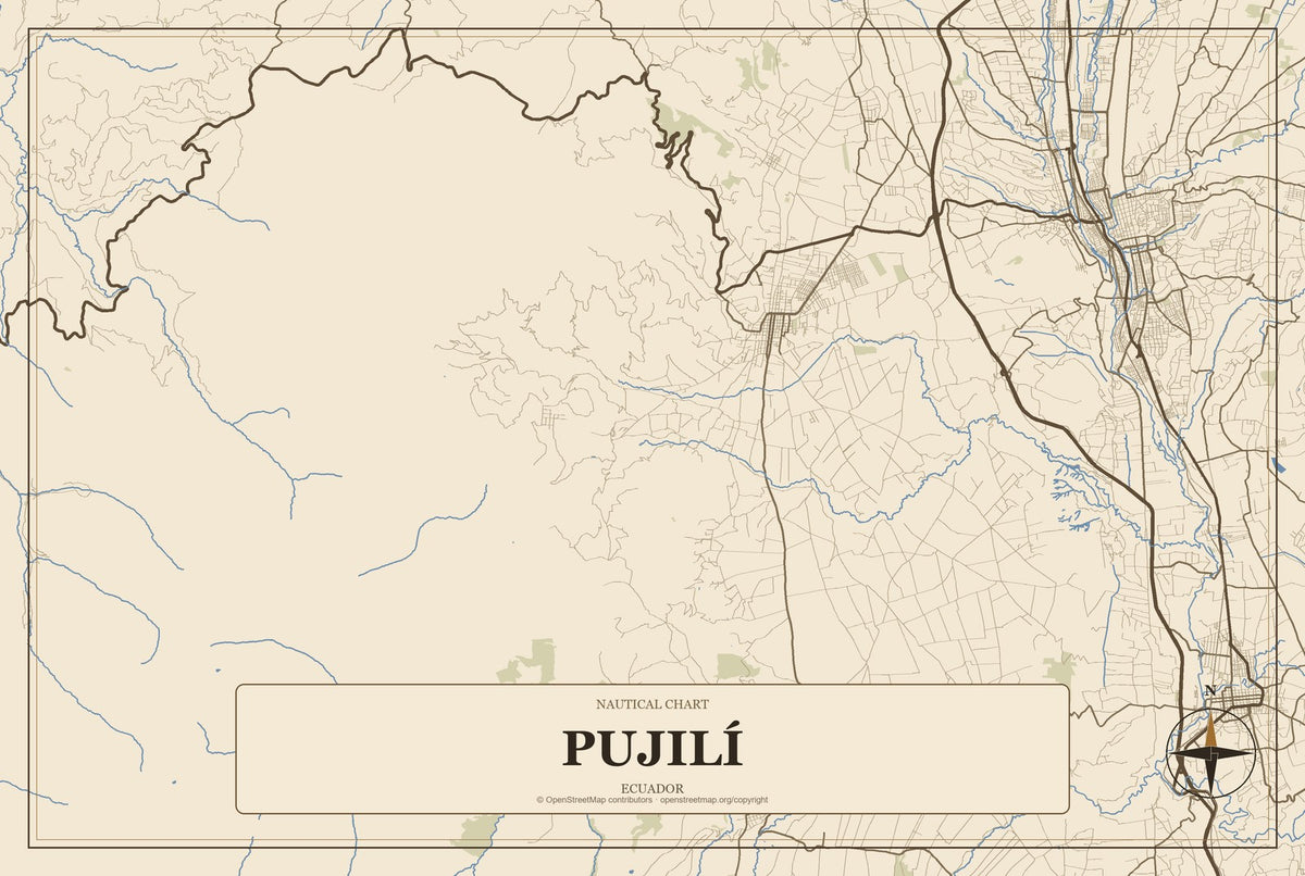Pujilí, Ecuador City Map Aluminum Sign in Heritage Nautical style