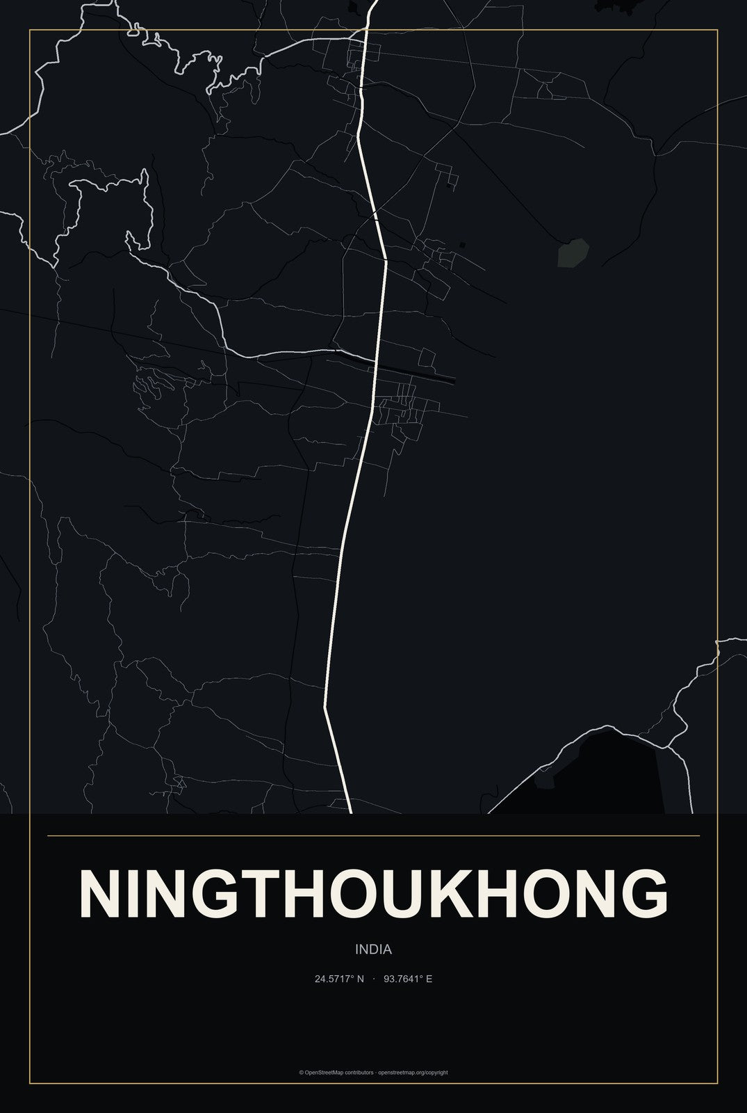 Ningthoukhong, India City Map Aluminum Sign in Metropolitan Noir style