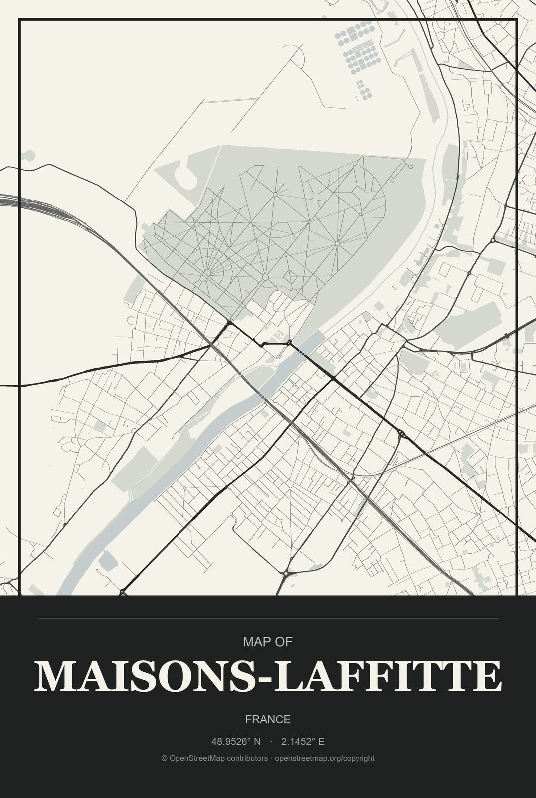 Maisons-Laffitte, France City Map Aluminum Sign in Museum Plaque style