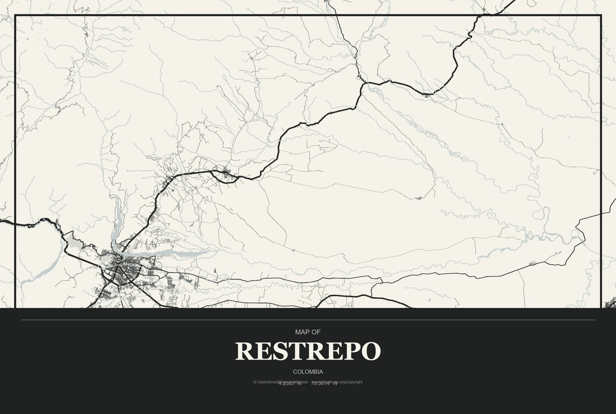 Restrepo, Colombia City Map Aluminum Sign in Museum Plaque style