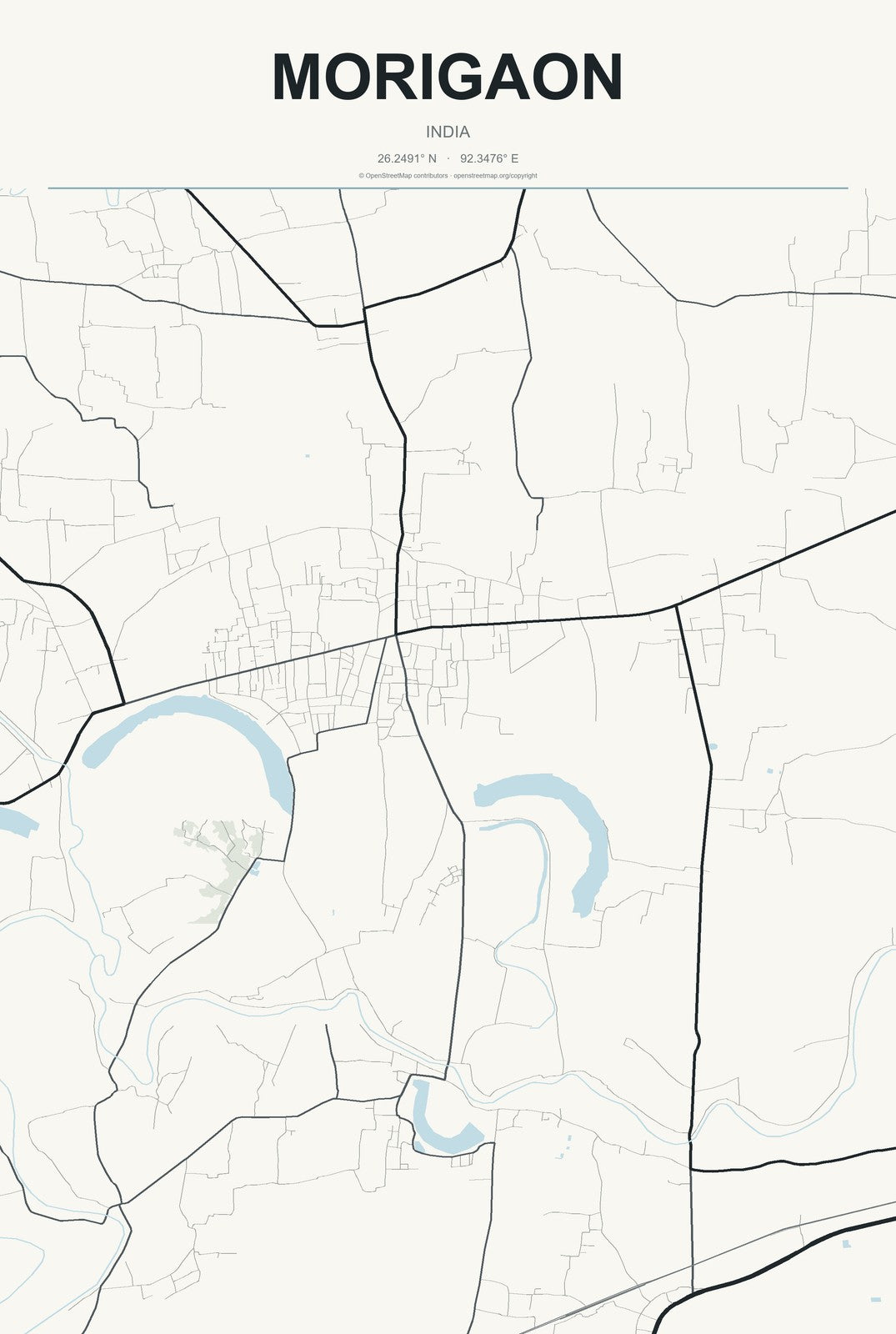 Morigaon, India City Map Aluminum Sign in Headline Atlas style