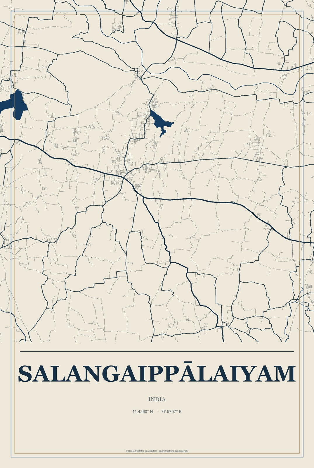 Salangaippālaiyam, India City Map Aluminum Sign in Coastal Cutout style