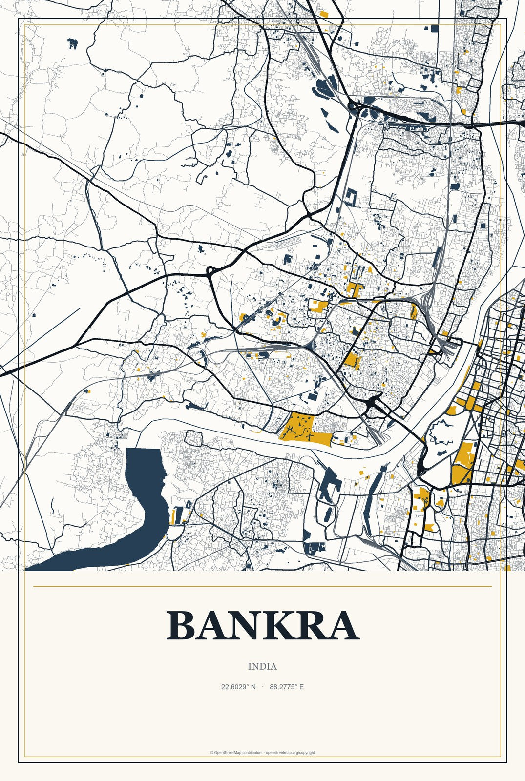 Bankra, India City Map Aluminum Sign in Citrine Modern style