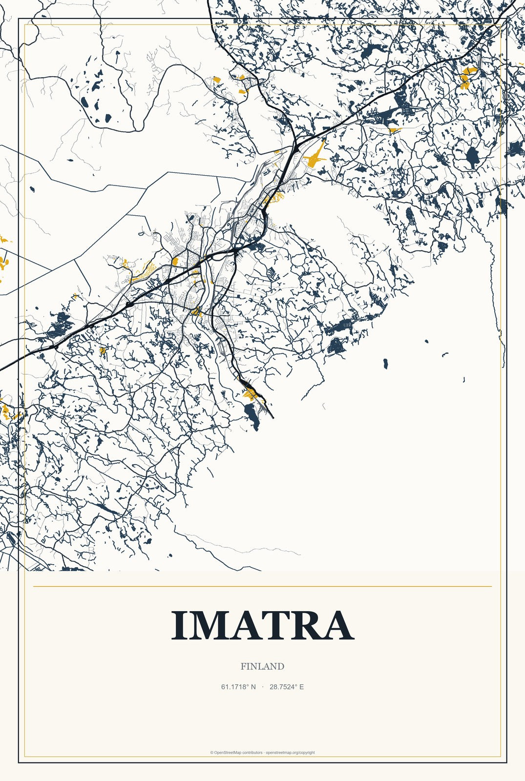 Imatra, Finland City Map Aluminum Sign in Citrine Modern style