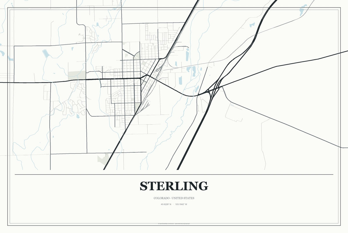 Sterling, Colorado City Map Aluminum Sign in Gallery Air style