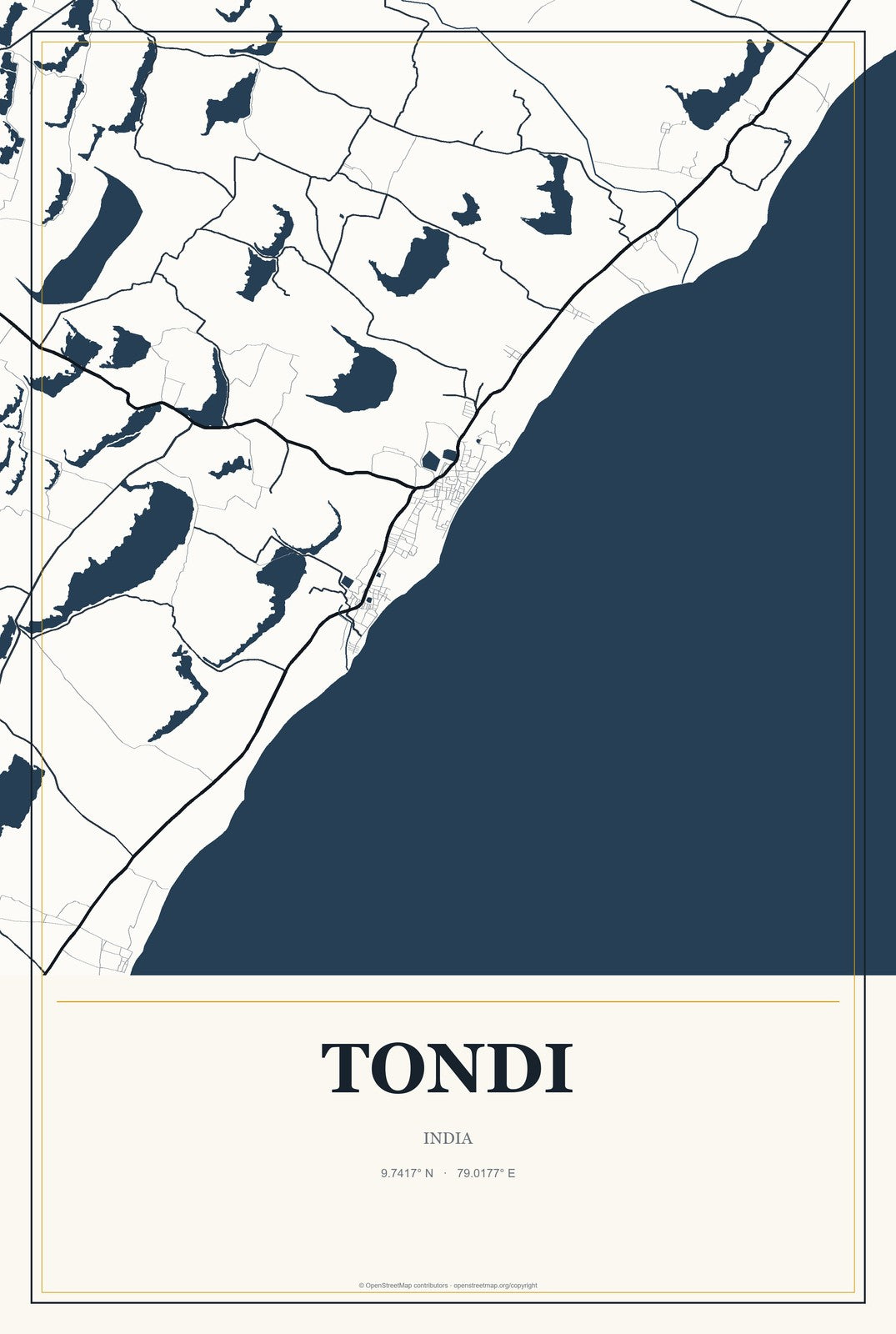 Tondi, India City Map Aluminum Sign in Citrine Modern style