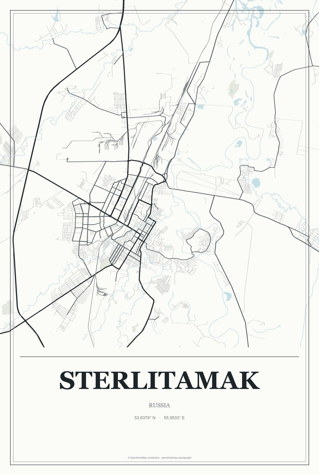 Sterlitamak, Russia City Map Aluminum Sign in Gallery Air style
