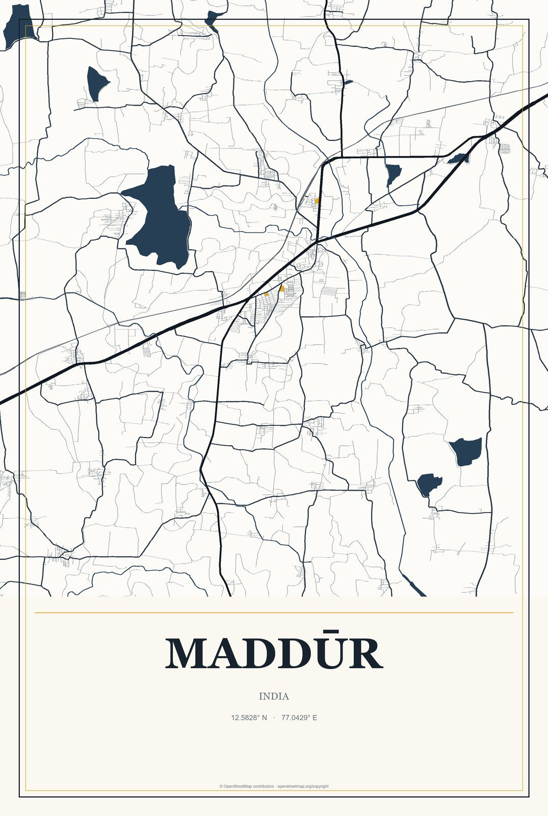 Maddūr, India City Map Aluminum Sign in Citrine Modern style
