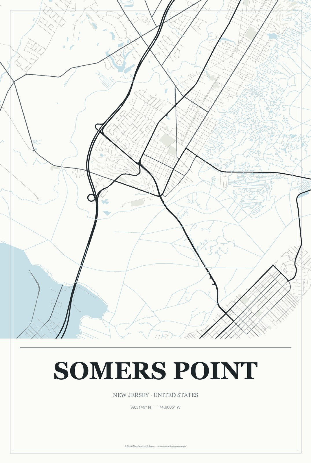 Somers Point, New Jersey City Map Aluminum Sign in Gallery Air style