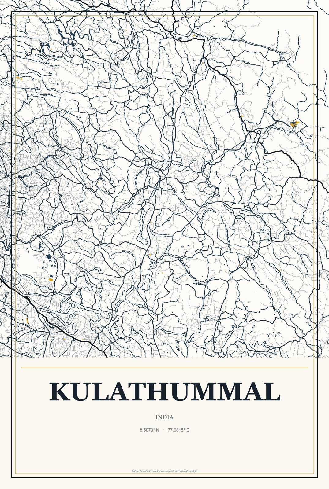 Kulathummal, India City Map Aluminum Sign in Citrine Modern style