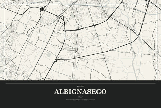 Albignasego, Italy City Map Aluminum Sign in Museum Plaque style