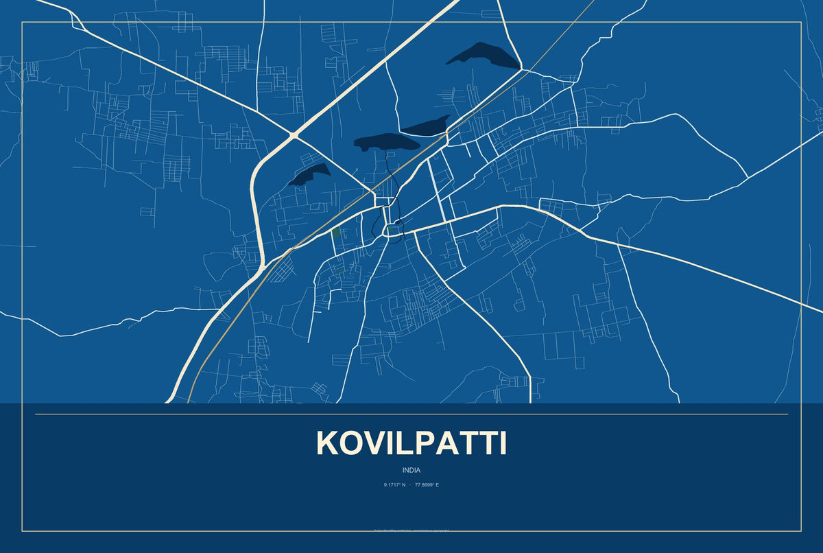 Kovilpatti, India City Map Aluminum Sign in Harbor Cobalt style